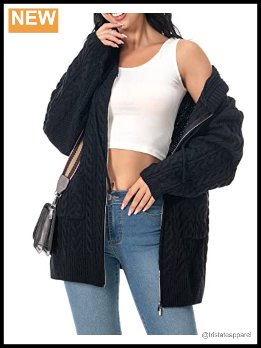 Oversized Hooded Cable Knit Cardigan with Zipper Long Sleeve